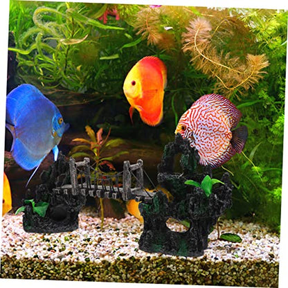 BESPORTBLE Fish Tank Resin Bridge Decoration Underwater Suspension Bridge Model for Aquarium Landscaping Unique Rockery Statue Fish Hideout Craft Retro Design for Betta and Shrimp Tanks