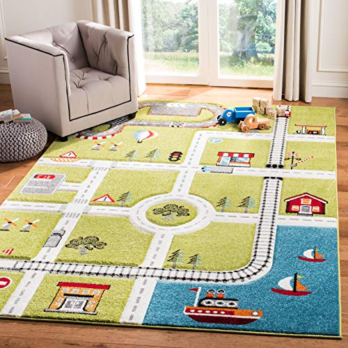 SAFAVIEH Carousel Kids Collection 4' x 6' Green / Ivory CRK192Y Neighborhood Nursery Playroom Area Rug - color: Green/Ivory, size: 4' x 6' (Rectangular)