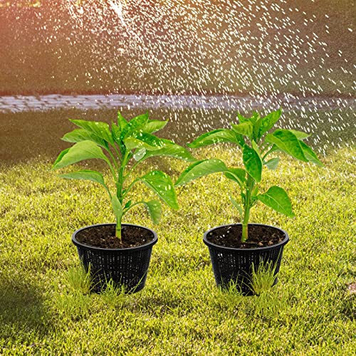 Roshtia 4 Pcs 8.35 Inch Hydroponic Baskets Aquatic Black Plastic Garden Mesh Net Pot Hydroponic Pots Slotted Pond Basket Aquarium Plant Pots for Lily Nursery Grow Planting Supplies