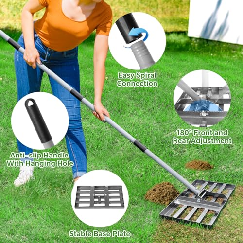 REAPALOT Lawn Leveling Rake, Lawn Leveler with Stainless Steel Long Handle, Heavy Duty Yard Level Tool for Leveling Soil, Sand Or Dirt Surfaces, Gardening Gloves Gift Included (17x10in) - size: 17x10in