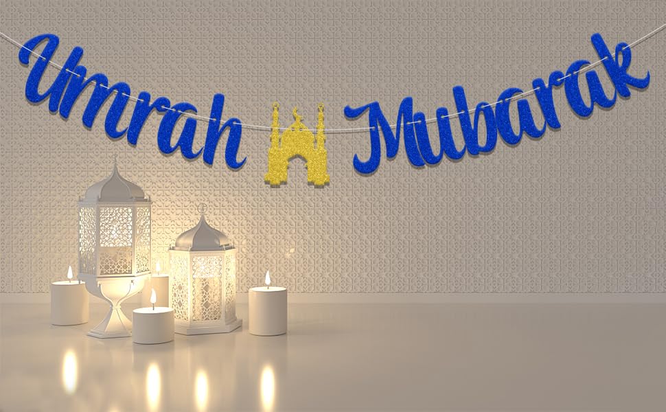Umrah Mubarak Banner - Umrah Mubarak Decorations - Ramadan Decorations Blue - size: Blue Umrah Mubarak