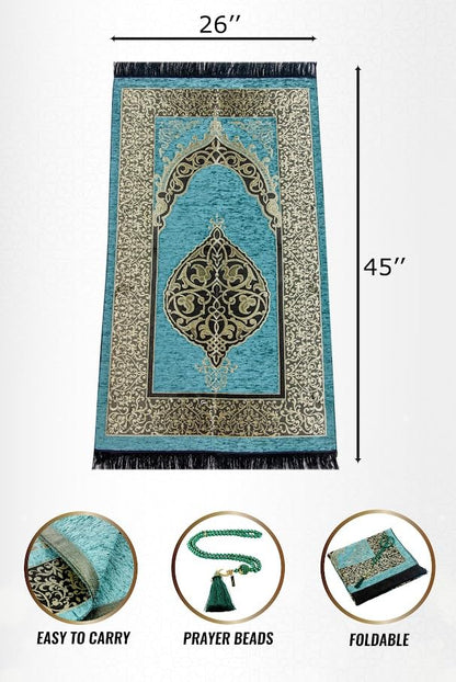 ihvan online Muslim Prayer Rug with 99 Beads Tasbih, Soft Chenille Sajadah, Lightweight & Foldable Janamaz, Portable Travel Prayer Mat, Islamic Gift for Eid, Ramadan, Hajj & Umrah, Mint Green - color: Mint Green
