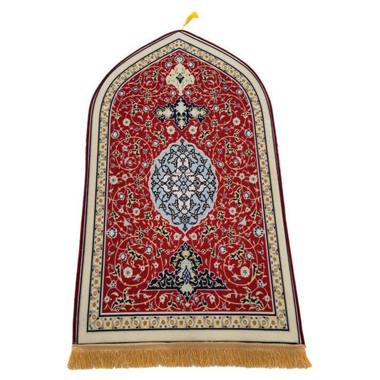 Ibluelover Muslim Prayer Mat Turkish Islamic Praying Rug Portable Prayer Carpet Eid Ramadan Janamaz Rug Adult Sajadah Islam Mat - color: Red