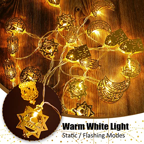 Ramadan Eid String Light- 9.8ft 20LEDs Eid Star Moon Kerosene Lantern Lamp Battery Operated Mubarak Islam Decorative Indoor Hexagram Lights for Muslim Islamic Home Garden Patio Decoration Supplies - style: Moon Star Hexagram