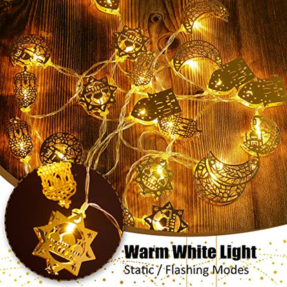 Ramadan Eid String Light- 9.8ft 20LEDs Eid Star Moon Kerosene Lantern Lamp Battery Operated Mubarak Islam Decorative Indoor Hexagram Lights for Muslim Islamic Home Garden Patio Decoration Supplies - style: Moon Star Hexagram