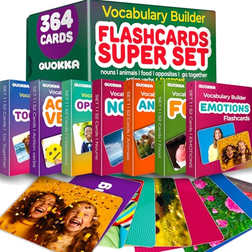 QUOKKA 364 Flash Cards for Kids Adults - Real-Life Large Preschool Flash Cards for Speech Therapy, ABA Therapy, ESL Teaching, Early Childhood Education, 7 Vocabulary Building Categories with Emotions - size: 364 Cards, style: Super Set (Emotions)