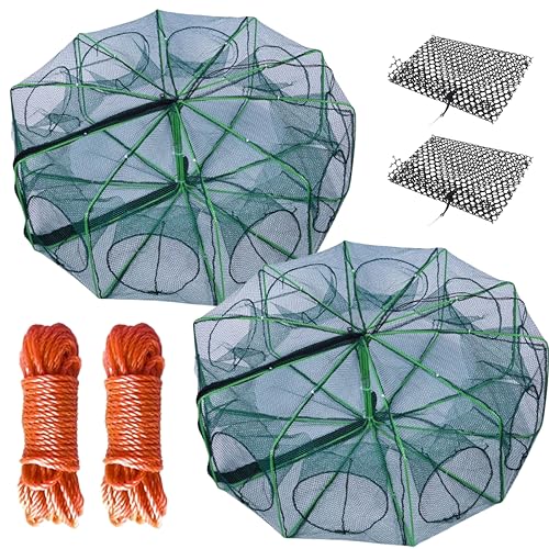 Fishing Bait Trap Foldable Fish Net for Minnow Crab Crayfish Crawdad Shrimp Trap Cast Net Dip Cage Collapsible Easy Use 10 Hole Fishing Accessories