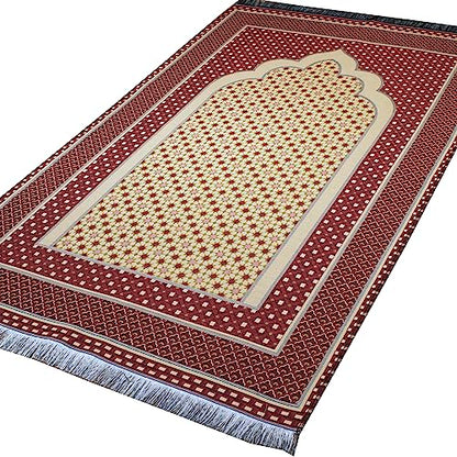 Modefa Turkish Islamic Prayer Mat Janamaz Sajjadah | Thin Woven Cotton Praying Rug Ramadan Eid Gift | Traditional Muslim Sejada for Men Women - Hira Diamond (Red) - color: Red
