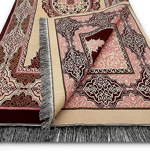ESERRA Muslim Prayer Rug - 99 Beads & Cap Included, Islam Prayer Mats for Men, Women & Kids (Red) - color: Red