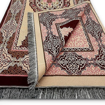 ESERRA Muslim Prayer Rug - 99 Beads & Cap Included, Islam Prayer Mats for Men, Women & Kids (Red) - color: Red