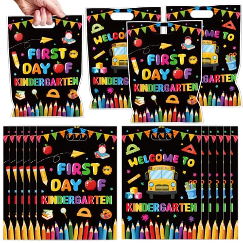 Falueqg Back to School Party Favor Bags - First Day of Kindergarten Goodie Candy Gift Bags Welcome to Kindergarten Party Favors for First Day of School Classroom Supplies - color: First Day of Kindergarten
