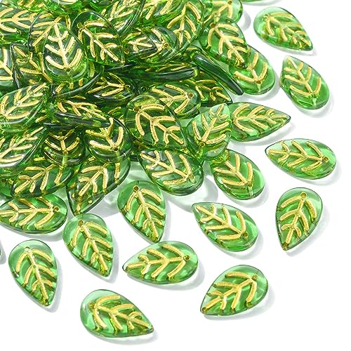 LiQunSweet 100 Pcs Transparent Glass Plant Leaf Charms Green Tree Leaf Leaves Charms for DIY Jewelry Making Accessories Crafts Home Decoration - color: Glass Plant Leaves Charms_100Pcs