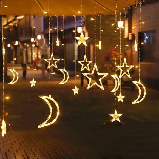 LED Star Moon Curtain Decorative Lights, Ramadan Window Curtain Fairy String Lights, Durable Design for Indoor, Home Holiday, Party, Ramadan Decorations, Balcony Decor Festive Atmosphere, Warm White - color: Off-White