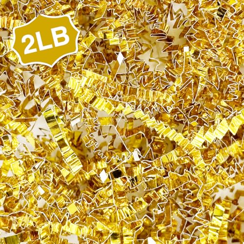 2LB Crinkle paper Shred Paper Filler For Gift Box Basket Bags On Holiday(Gold). - color: Gold