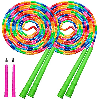 Double Dutch Jump Rope Long Jump Rope 16 FT 1 Pack/2 Pack, Adjustable Soft Beaded Diy Jump Rope for Kids Adult Long Enough for 5-6 Jumpers - color: Green-2 Pack