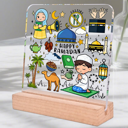 Happy Ramadan Acrylic Desk Decor - Cartoon Islamic Festival Table Sign, Cute Ramadan Decor for Kids & Muslim Family Home Gift - color: Camel