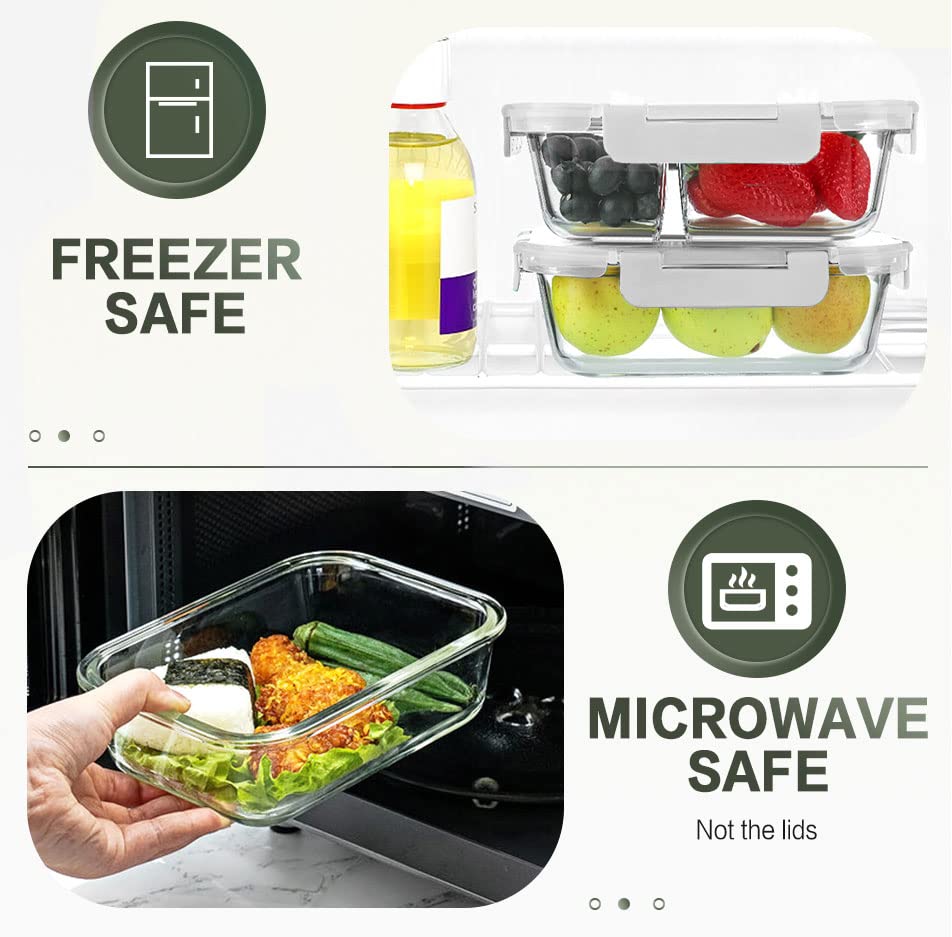 10 Packs 30 oz Glass Meal Prep Containers with Lids, White | Glass Food Storage Containers with Lids,Airtight Lunch Bento Boxes,Microwave, Oven, Freezer and Dishwasher - color: White