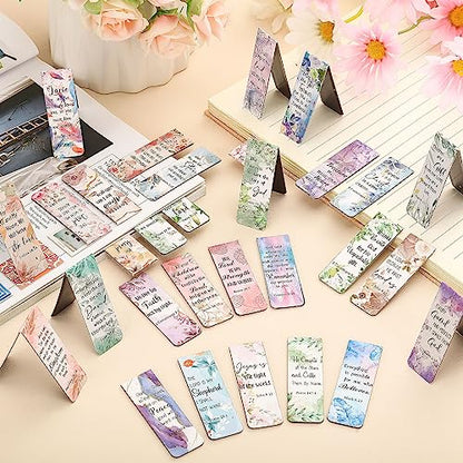 Chinco 30 Pcs Magnetic Bookmarks Christian Bookmarks Bulk Bible Verse Inspirational Scripture Page Clips for Women, Childrens, Kids, Teachers, Mothers Day, Church Supplies, School Gifts (Floral) - style: Floral