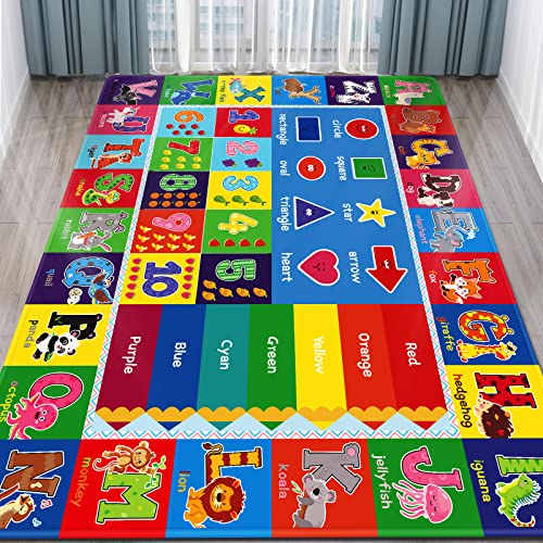 5X7 ABC Kids Rugs for Playroom - Play Mat with ABC Alphabet, Numbers & Colors Educational Rug for Kids Room, Classroom, Daycare, Preschool - Playmat for Boys and Girls (78.7X 59 Inch) - size: 78.7X 59 INCH