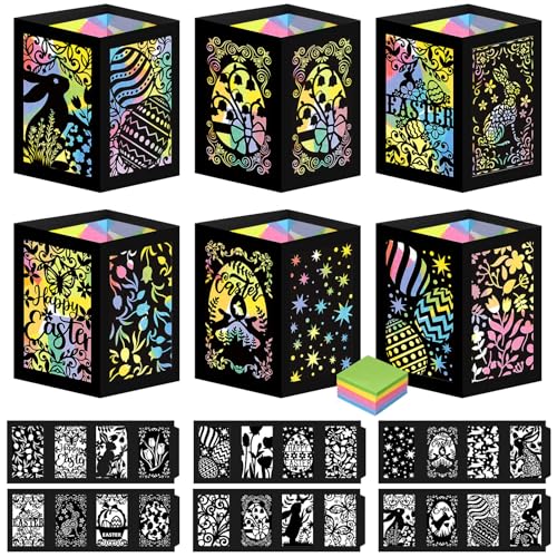 Retisee 24 Pcs Spring Easter Craft Kits with Eggs Bunnies Design DIY Tissue Paper Lantern Suncatcher for Home Party Activity Project Bulk Supplies Easter Birthday Party Gifts - style: Easter