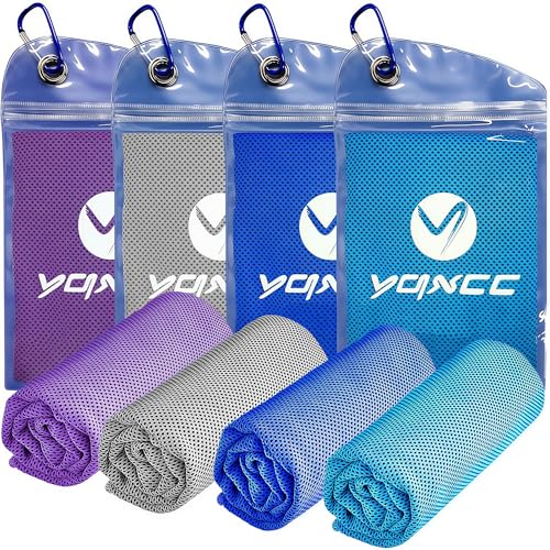 YQXCC 4 Pack Cooling Towels (40"x12"), Cool Neck Towel, Soft Breathable Microfiber for Gym, Yoga, Golf, Running, Camping & Summer Outdoor Activities - color: Dark Blue + Light Blue + Light Gray + Purple