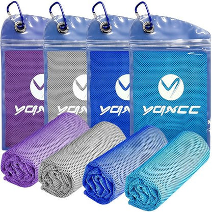 YQXCC 4 Pack Cooling Towels (40"x12"), Cool Neck Towel, Soft Breathable Microfiber for Gym, Yoga, Golf, Running, Camping & Summer Outdoor Activities - color: Dark Blue + Light Blue + Light Gray + Purple