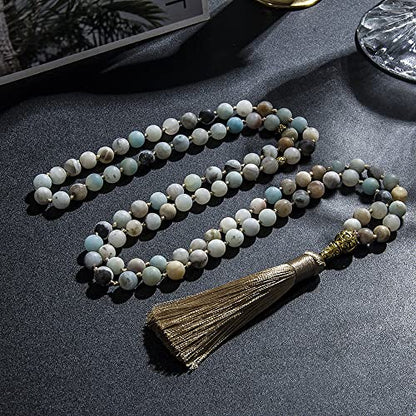 Tasbih Prayer Beads Allah & Muhammad Islamic Prayer Rosary Muslim Islam Misbaha Tasbeeh Sibha 99 Prayer Beads Necklace 33 Prayer Beads Bracelet - color: 8mm Mattle Amazonite 99 Beads