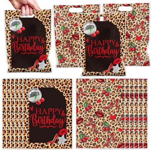 Red Cheetah Print Party Favors - 50 Pcs Cherry Leopard Print Red Lip Goodie Candy Treat Bags Y2k Cherry Theme Party Supplies for Women Birthday Decorations - color: Cheetah Prin