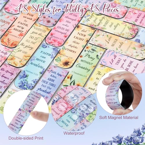 Zonon 48 Pcs Bible Verse Magnetic Bookmarks Christian Flower Style - style: Flower Style