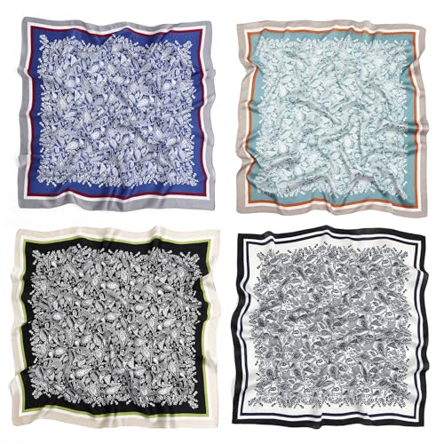 STARWHISPER 27" Square Head Scarf for Women Silk Feeling Satin Scarf Women Fashion Silk Scarf for Wrapping Hair - color: Paisley4