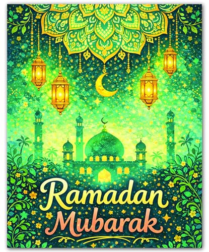 ZUKIY Islamic Wall Art - Emerald Lantern Mosque - Muslim Wall Decor for Living Room - Islamic Home Decor - 8x10 Unframed Poster - color: Emerald Lantern Mosque