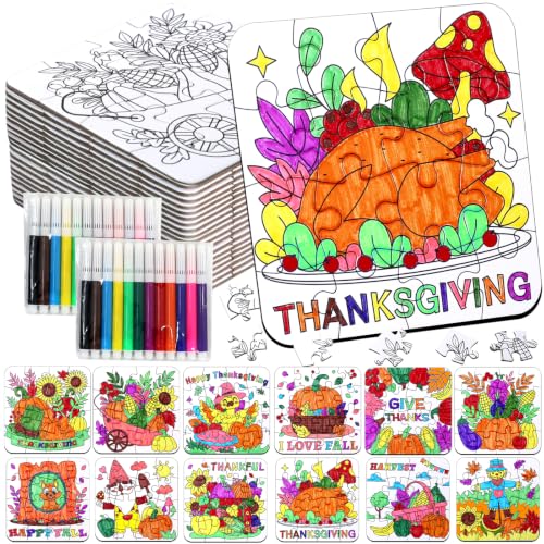 Thanksgiving Fall Crafts for kids, Autumn Art Activity DIY Blank Puzzle Toy - color: Fall Thanksgiving A Colorful