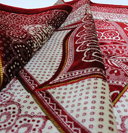 Modefa Islamic Prayer Rug Large Wide Velvet - Muslim Janamaz Sajada - Thick Turkish Prayer Mat Carpet for Men Women- with Kufi Cap - Plush Paisley (Red)