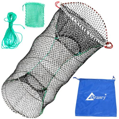 Drasry Crab Trap Bait Lobster Crawfish Shrimp Portable Folded Cast Net Magic Collapsible Fishing Traps Nets Accessories for Blue Crabs - color: Black, style: 1pcs 23.6 X 11.8in (0.39 Mesh)