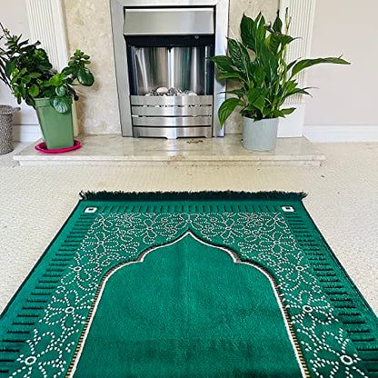 Mihrab Patterned Original Luxury Velvet Prayer Mat/Rug- 750g Weight | Made in Turkey (Parliament Green) - color: Parliament Green