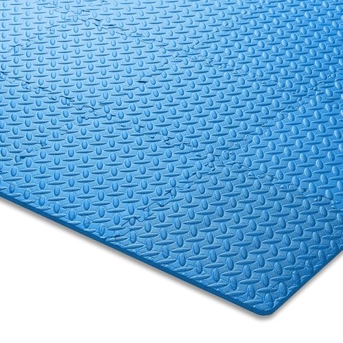 Philosophy Gym Pack of 36 Exercise Flooring Mats - 12 x 12 Inch Foam Rubber Interlocking Puzzle Floor Tiles - Blue - color: 36 Sq Ft, 1/2" Thick - Blue