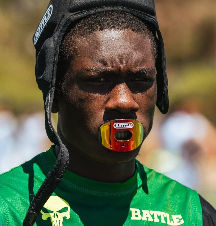Battle Sports Prism Oxygen Football Mouthguard, Blue/Green | Maximum protection, Safe secure comfortable fit, Built-in airflow channels, Advanced composite material, No boiling required - color: Blue / Green