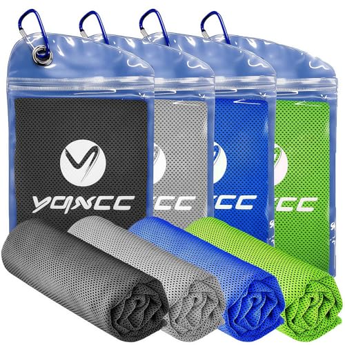 YQXCC 4 Pack Cooling Towels 40"x12", Cool Ice Towels for Neck & Face | Cooling Neck Wraps, Soft Breathable Microfiber Chilly Towels, Ideal for Gym, Yoga, Golf, Running, Camping & Hot Weather - color: Dark Blue, Green, Dark Gray, Light Gray