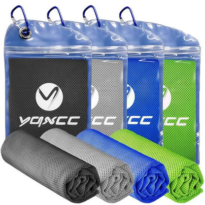 YQXCC 4 Pack Cooling Towels 40"x12", Cool Ice Towels for Neck & Face | Cooling Neck Wraps, Soft Breathable Microfiber Chilly Towels, Ideal for Gym, Yoga, Golf, Running, Camping & Hot Weather - color: Dark Blue, Green, Dark Gray, Light Gray