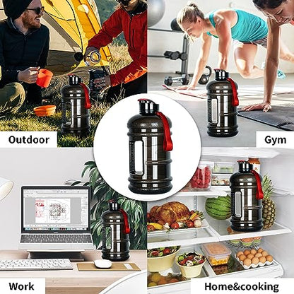 TOOFEEL 2.2 Liter Gym Water Bottle - 100% Leak Proof Big Sports Water Bottle Larger than 74 oz Water Bottle with Visible Volume for Drinking (74oz Transparent Black) - color: Transparent Black, style: 74 oz water bottle