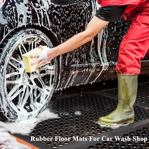 Anti Fatigue Rubber Mats - 2 Pack Restaurant Kitchen Non-Slip Bar Floor Entry Door Drainage Mats - Indoor/Outdoor Use - 36 x 60 Inches - size: 2Pack 36"L x 60"W x 0.4"Th Black