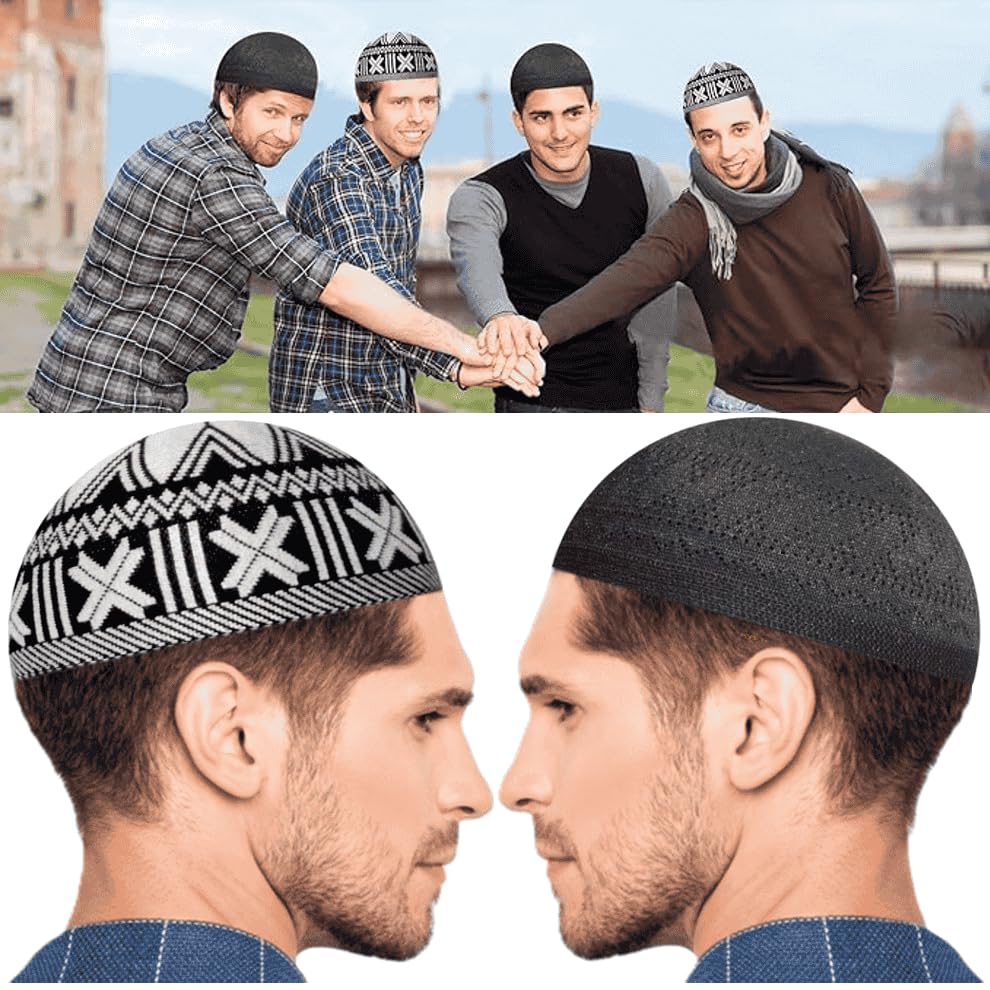 Generic Muslim Hats - Keffiyeh Kufi Hats for Men’s Common use and Islamic Gifts | Skull Cap |Muslim Clothes - Islamic Clothing for Men| 2pcs, 2 Designs, 2 Colors, Black; White & Black