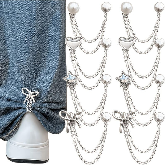 Magnetic Shirt Clips for Women, Adjustable Chain Clothing Clips No-Sew Magnetic Fasteners for Shirts, Sleeves, Skirts, Pants & Dress Waist Cinch Accessories (3 Colors 6pcs) (4pcs Magnetic type)