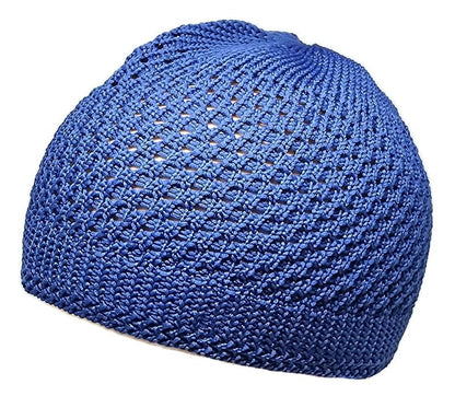 Set 2 Pieces Muslim Skull Cap Beanie AMN-341 Islam Prayer Crochet Takke Kufi Hat Eid Ramadan Gift - color: Sky Blue & Light Grey, size: Large