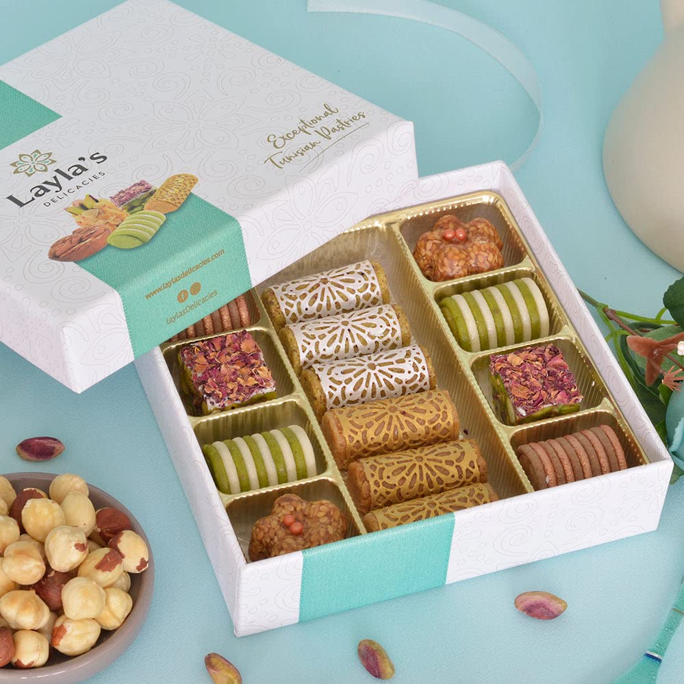 Layla’s Delicacies Mediterranean Special Occasion Gift Box - Handmade Healthy Mixed Nutty Flavors Pastries - Halal, Vegetarian, Gluten Free - 14 Bite-Size Treats - color: Special Occasion Gift Box, size: 14 Count (Pack of 1)