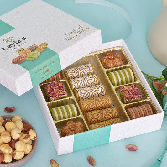 Layla’s Delicacies Mediterranean Special Occasion Gift Box - Handmade Healthy Mixed Nutty Flavors Pastries - Halal, Vegetarian, Gluten Free - 14 Bite-Size Treats - color: Special Occasion Gift Box, size: 14 Count (Pack of 1)