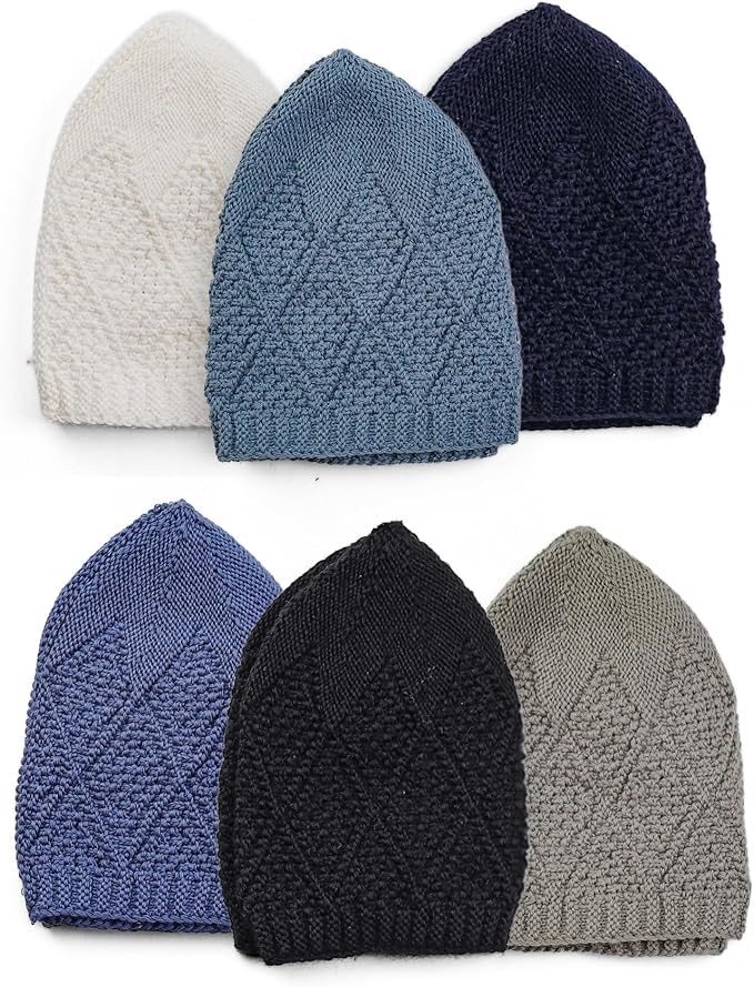Muslim Kufi Hats for Men, Velvet Crochet Islamic Prayer Cap, Stretchable, Breathable Knit Skull Beanie,Standard Size - color: Oltu- Mix 3