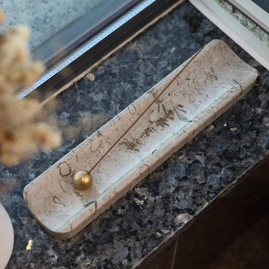 Koville Luxury Natural Marble Incense Holder, Incense Holders for Sticks, Incense Burner Holder, Ideal for Meditation and Relaxing, Easy to Clean - color: Grey/Brown Marble-repen