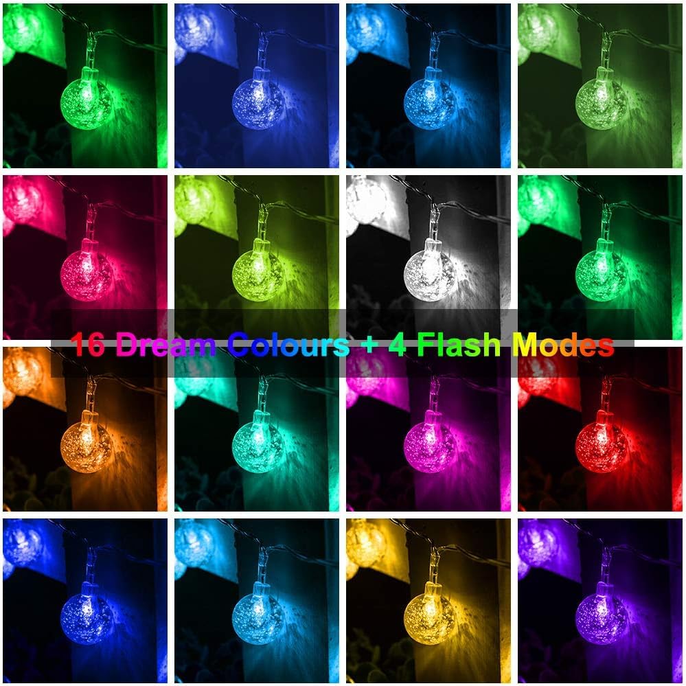 Coloured Globe String Lights Battery Operated,1 Pack 26.2FT 60 LED 16 Colour Changing Water Proof Crystal Ball Outdoor String Lights with Remote Control for Home, Patio,Party,Garden ,Christmas,Easter - color: 16Color Changing-1Pack 26.2FT