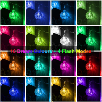 Coloured Globe String Lights Battery Operated,1 Pack 26.2FT 60 LED 16 Colour Changing Water Proof Crystal Ball Outdoor String Lights with Remote Control for Home, Patio,Party,Garden ,Christmas,Easter - color: 16Color Changing-1Pack 26.2FT